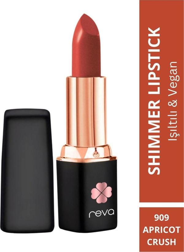 Reva Shimmer Lipstick Apricot Crush - Işıltı Ruj - No: 909 Vegan & Temiz Içerik APRICOT CRUSH - Image 1