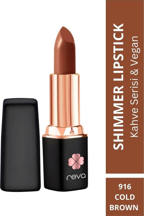 Reva Shimmer Lipstick Cold Brown-Brown Series-Işıltı Ruj Kahve Serisi No:916 4 Gr COLD BROWN - Image 1