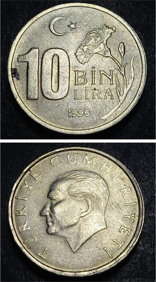 Escoines 399636899235fadf06 1996 10bin lira ççt+ para - Image 1
