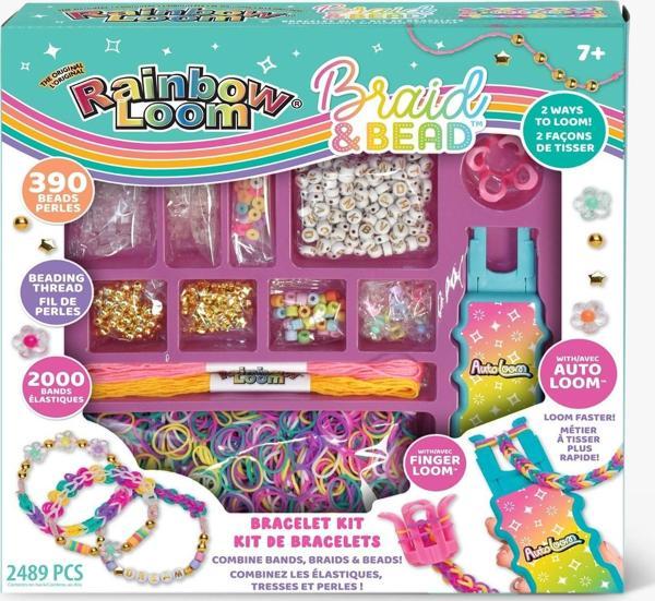 Rainbow Loom Braid & Bead Set – 2000 Lastik, 390 Boncuk, Auto Loom, Bileklik Yapım Kiti - Image 1
