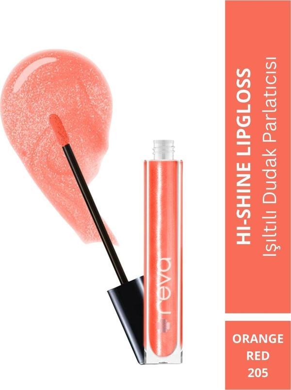 Reva Işıltılı Dudak Parlatıcısı - Hi-Shine Lip Gloss Orange Red - No: 205 - Vegan & Temiz Içerik Canlı Turuncu - Image 1