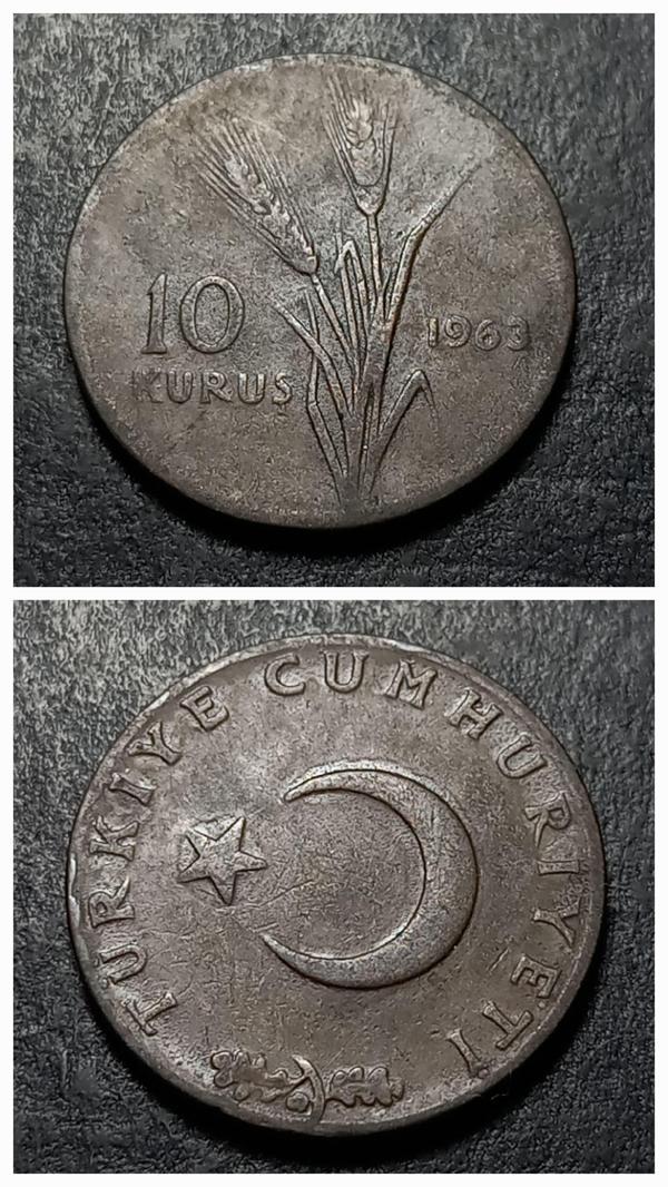 Escoines 39963687345f5e8a2f 1963 10 Kuruş temiz %95 Bakır Para - Image 1