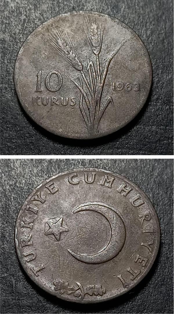 Escoines 39963687345f5e8a2f 1963 10 Kuruş temiz %95 Bakır Para - Image 1