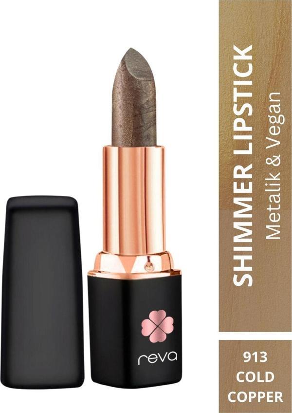 Reva Shimmer Lipstick Metalic Cold Copper-Brown Series-Işıltı Ruj Kahve Serisi No:913 4 Gr COLD COPPER - Image 1