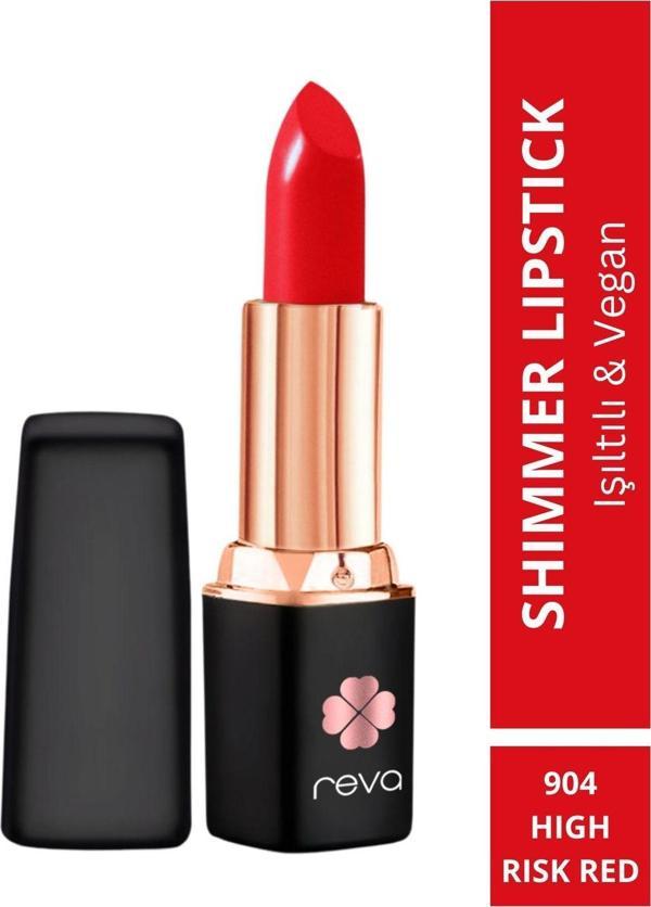 Reva Shimmer Lipstick High Risk Red - Işıltı Ruj - No: 904 - Vegan & Temiz Içerik Yüksek Risk Kırmızısı - Image 1