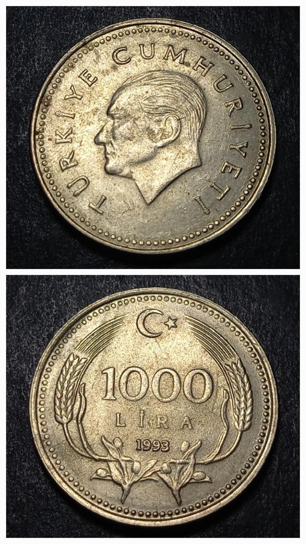 Escoines 39963689918c7cc0d8 1993 1000 lira %69,5 Bakır çt para - Image 1