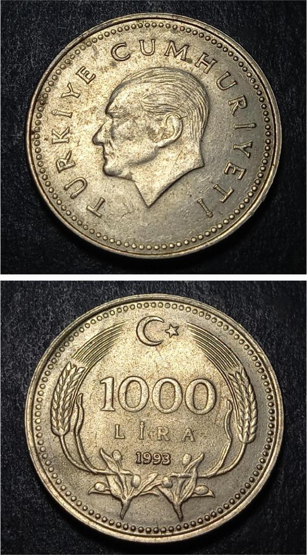 Escoines 39963689918c7cc0d8 1993 1000 lira %69,5 Bakır çt para - Image 1