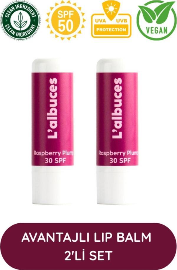 L'Albuces Raspberry 30 Spf Plump Lip Balm İkili Set-Dolgunlaştırıcı Dudak Nemlendiricisi  - Image 1