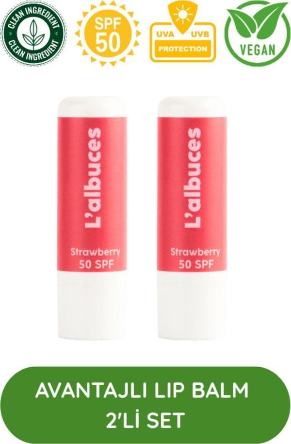 L'Albuces Strawberry 50 Spf Lip Balm İkili Set -Dudak Nemlendiricisi  - Image 1