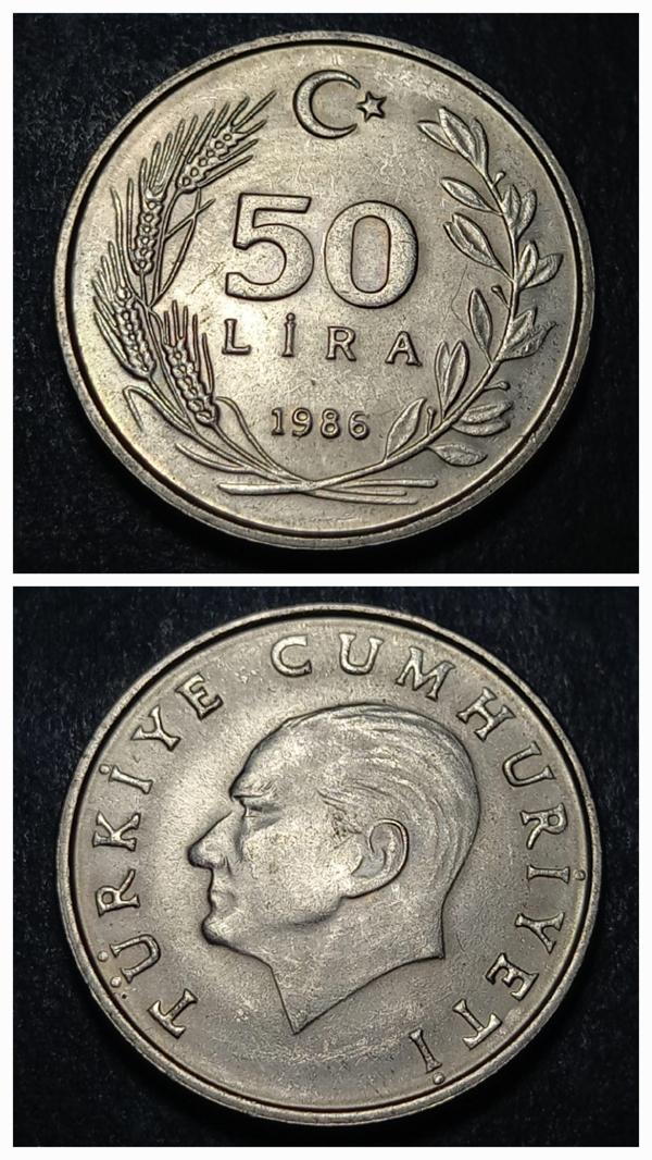 Escoines 3996368991629b9b62 1986 50lira çil %75 Bakır para - Image 1