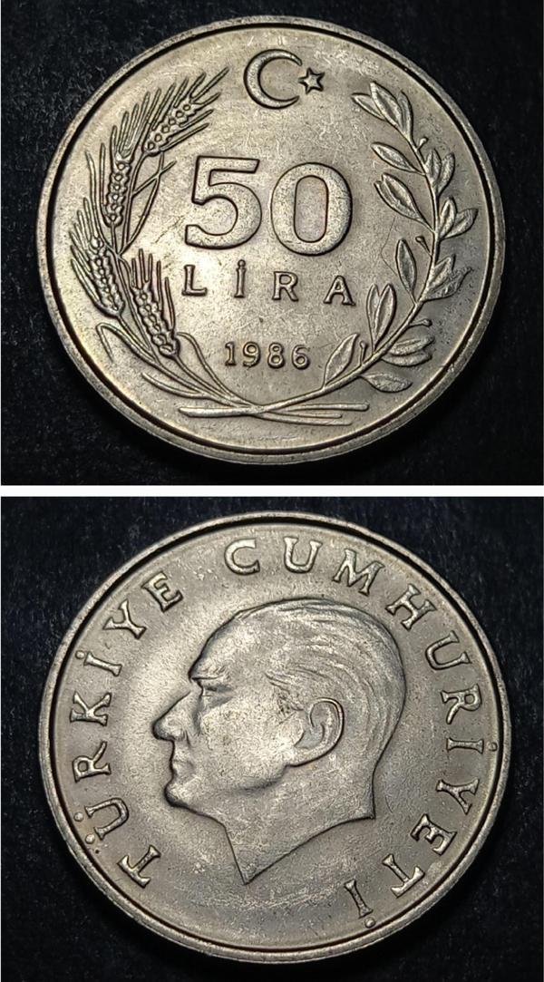 Escoines 3996368991629b9b62 1986 50lira çil %75 Bakır para - Image 1