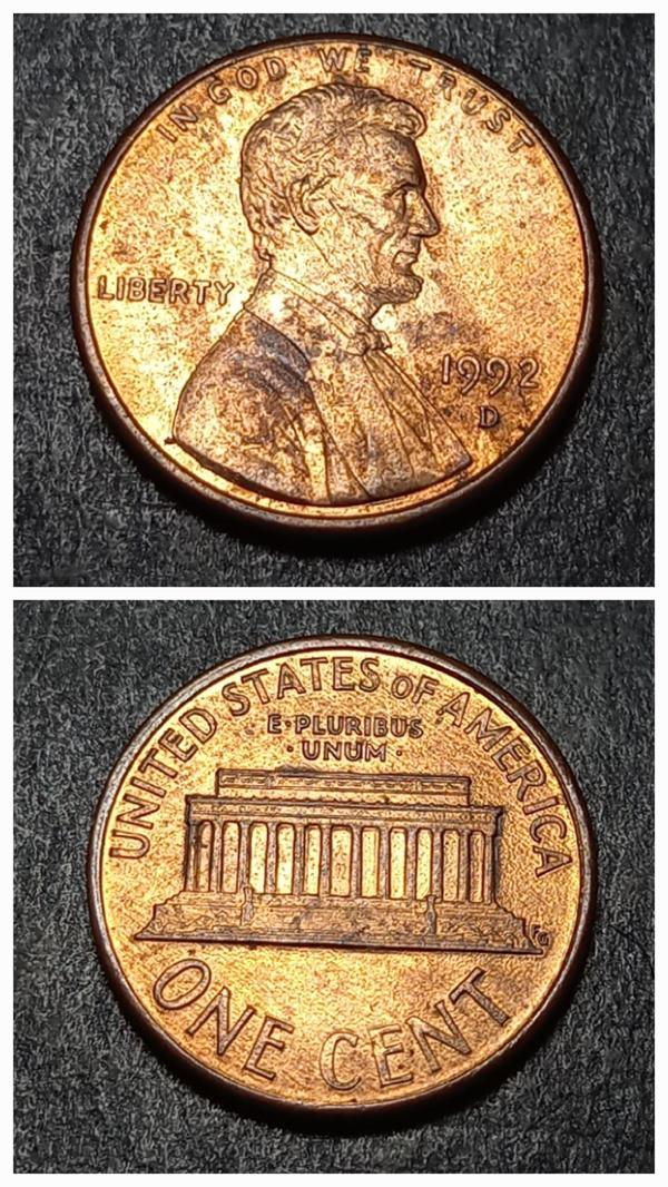 Escoines 3996368992a0d6aedd 1Cent 1992 D çt+ Bakır kaplama para - Image 1