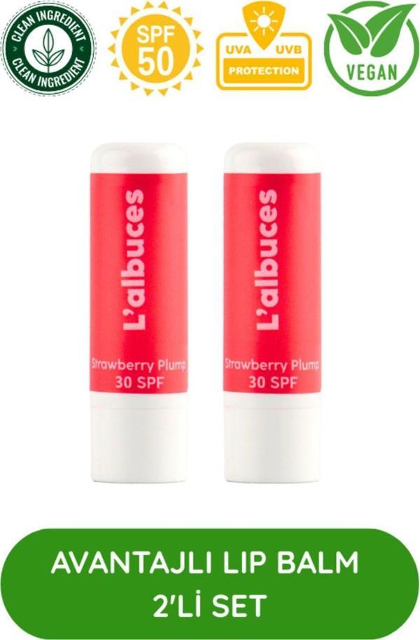 L'Albuces Strawberry 30 Spf Plump Lip Balm İkili Set-Dolgunlaştırıcı Dudak Nemlendiricisi  - Image 1