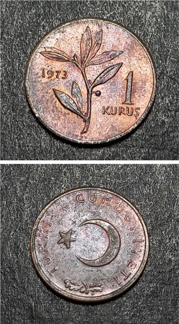 Escoines 39963689924f9d2c38 1973 1kuruş çt %97 Bakır para - Image 1