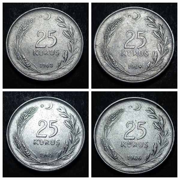 Escoines 3996368992bc75f560 1963, 1964, 1965, 1966 25kuruş Acmonital52 para - Image 1