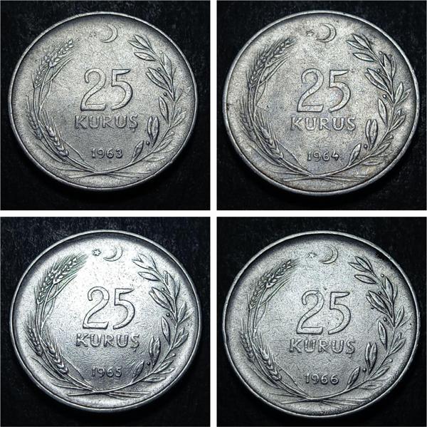 Escoines 3996368992bc75f560 1963, 1964, 1965, 1966 25kuruş Acmonital52 para - Image 1