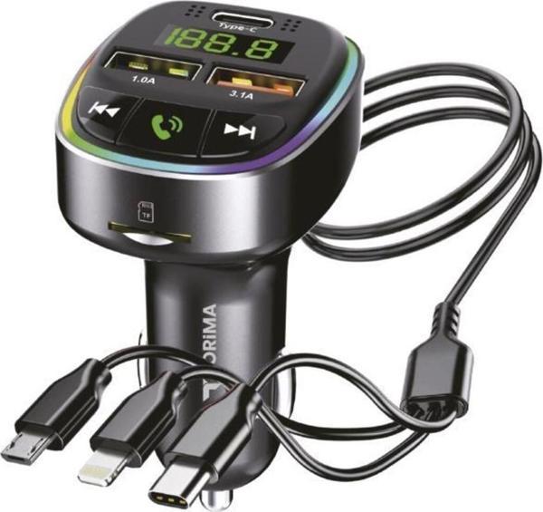 TORİMA G15 – FM Transmitter, TF/USB Müzik ve 18W Hızlı Şarj Özellikli Araç Cihazı - Image 1