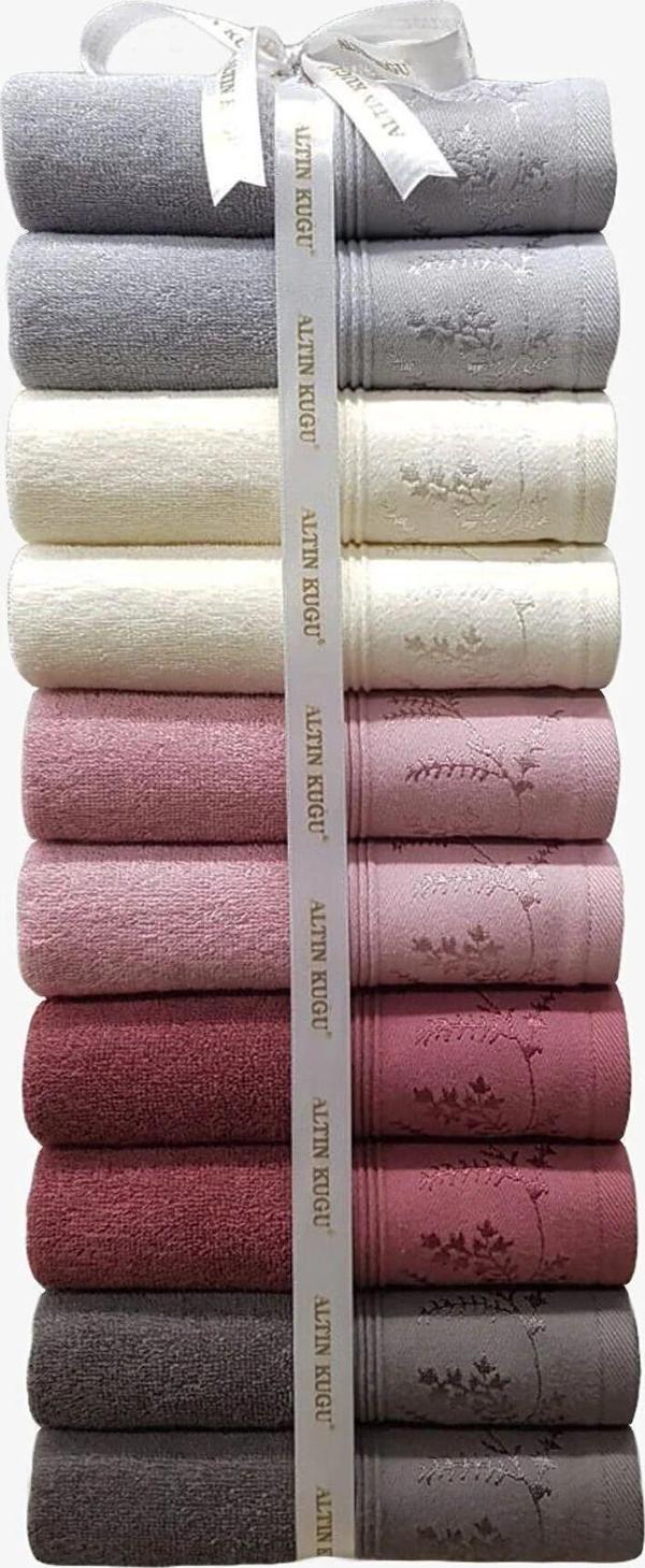 Ditsy Havlu 10 Adet - Antrasit Mürdüm Pembe Krem Gri - Image 1