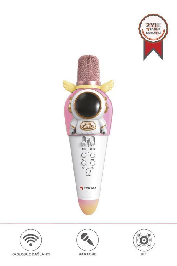 Torima KIDMIC01 Beyaz Astronot Figürlü Şarjlı BT Karaoke Mikrofon ve Hoparlör 5W Kablosuz Mikrofon - Image 1