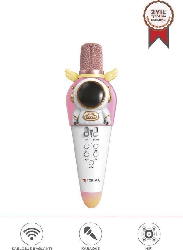 Torima KIDMIC01 Beyaz Astronot Figürlü Şarjlı BT Karaoke Mikrofon ve Hoparlör 5W Kablosuz Mikrofon - Image 1