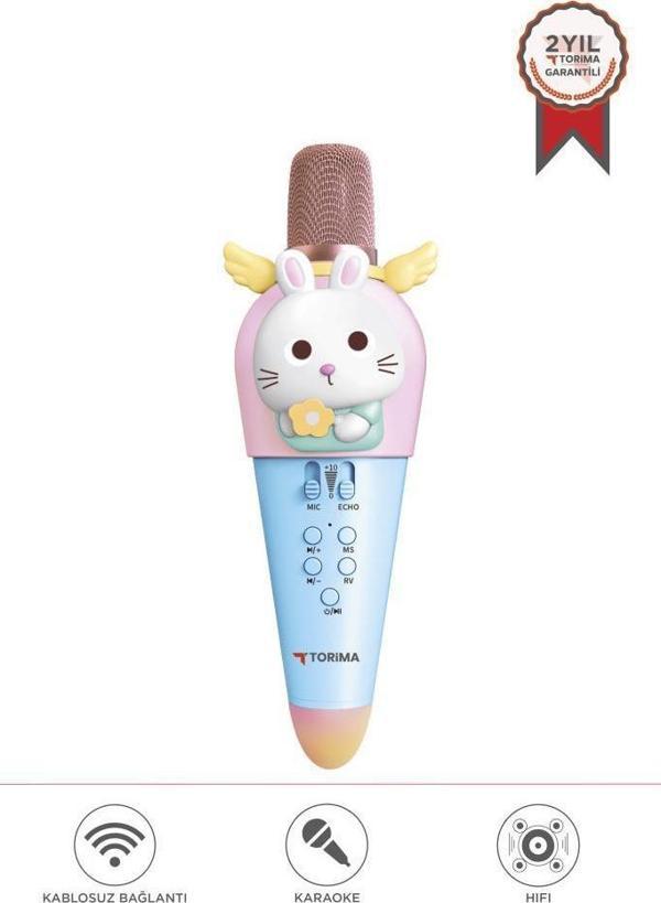 Torima KIDMIC03 Mavi Tavşan Figürlü Şarjlı BT Karaoke Mikrofon ve Hoparlör 5W Kablosuz Mikrofon - Image 1