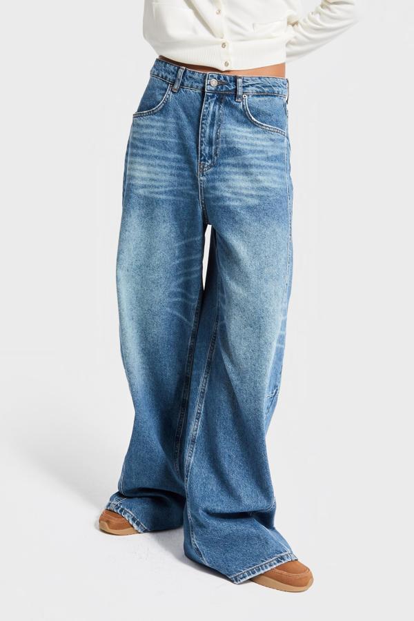 Kadın Kot Rengi 2w5-80 Mega Baggy Fit Nakış Detaylı %100 Koton Denim Jean - Image 1