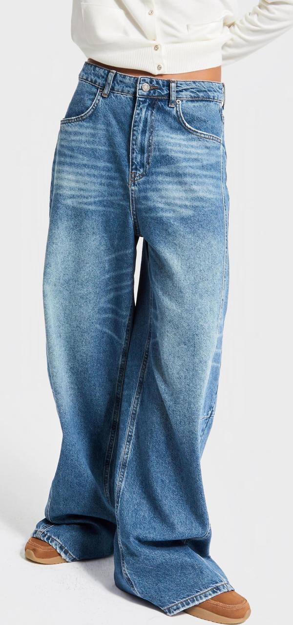 Kadın Kot Rengi 2w5-80 Mega Baggy Fit Nakış Detaylı %100 Koton Denim Jean - Image 1
