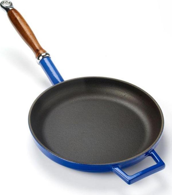 Lava Döküm Kızartma Tavası 24 Cm Mavi Renk Ahşap Saplı Tava - Image 1
