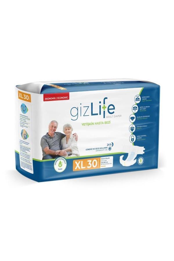 GIZLIFE Bel Bantlı Yetişkin Hasta Bezi Ekstra Büyük Boy Xl 30 Adet - Image 1