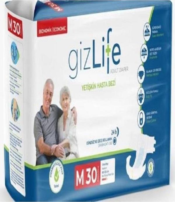 GIZLIFE Yetişkin Hasta Bezi Bel Bantlı Orta Boy Medium 30'lu - Image 1