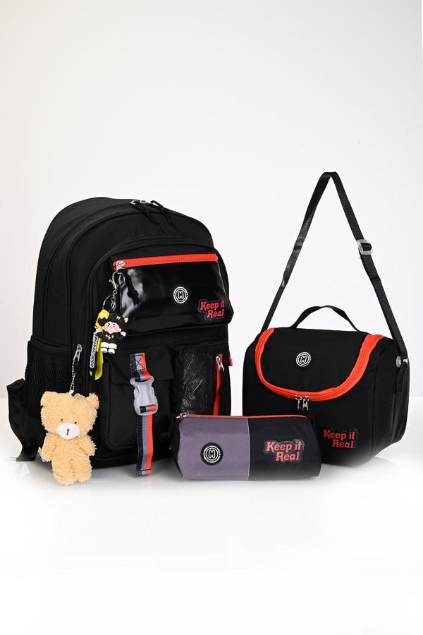 Muggle Mu-5941 Black Start Okul Çanta Seti 3'lü – Sırt Çantası, Beslenme Çantası ve Kalemlik - Image 1