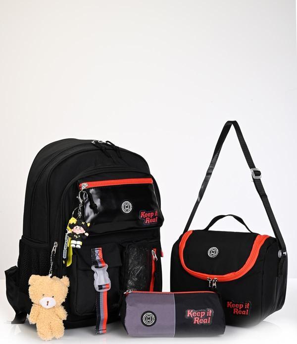 Muggle Mu-5941 Black Start Okul Çanta Seti 3'lü – Sırt Çantası, Beslenme Çantası ve Kalemlik - Image 1