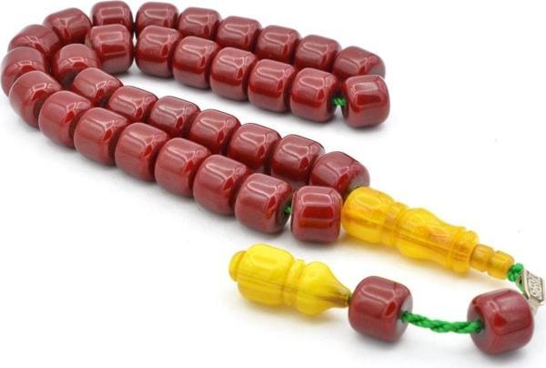 Dabbas Usta Imzalı Tekerlek Kesim Bordo Sıkma Kehribar Tesbih - Image 1