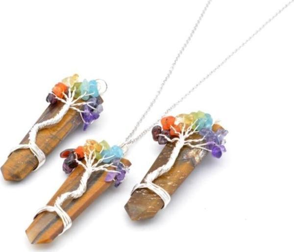 Doğal 7 Farklı Çakra Taşlı Kaplangözü Taşı Kolye Ucu - Image 1