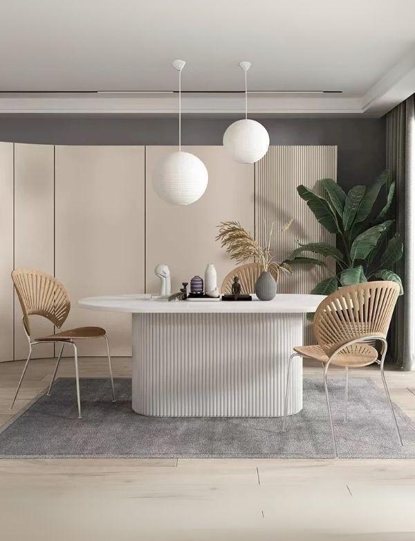 Luna Oval Beyaz Ahşap Bohem Masa 80x150 - Image 1