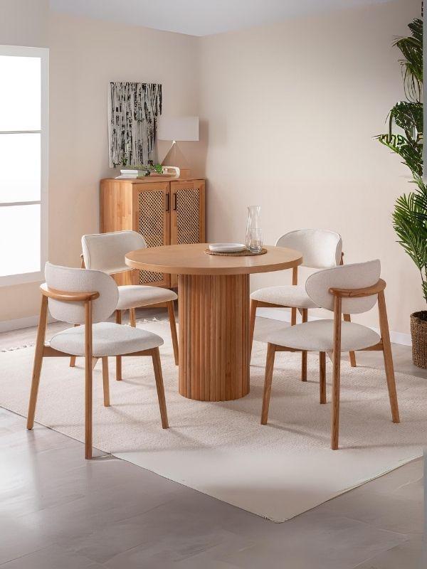 Boho İskandinav Natural Ahşap Masa Sandalye Takımı 90x90 - Image 1