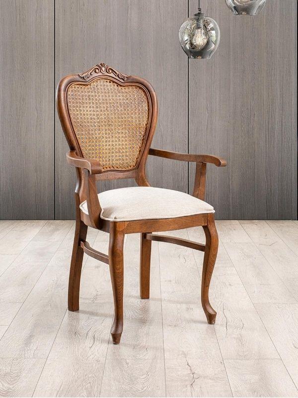 Versailes Hazeranlı Kolçaklı Oymalı Klasik Ahşap Sandalye - Image 1