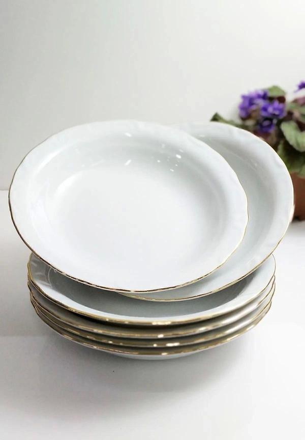 Porland Porselen Çukur Tabak 6'Lı Altın Yaldızlı 19 Cm - Image 1