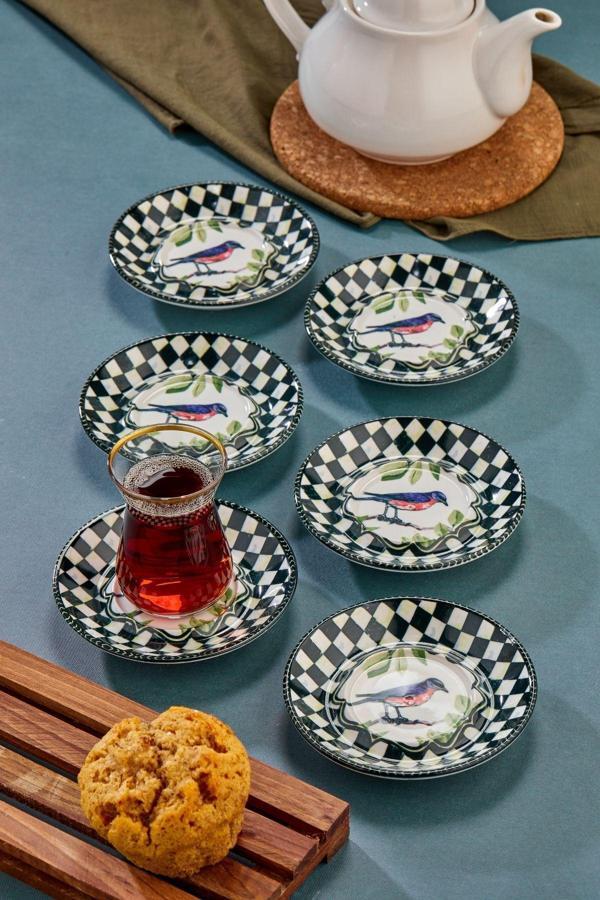 Cooker Özel Seri 12,5 Cm Porselen Alaçatı Desenli 6'Lı Çay Tabağı - Image 1