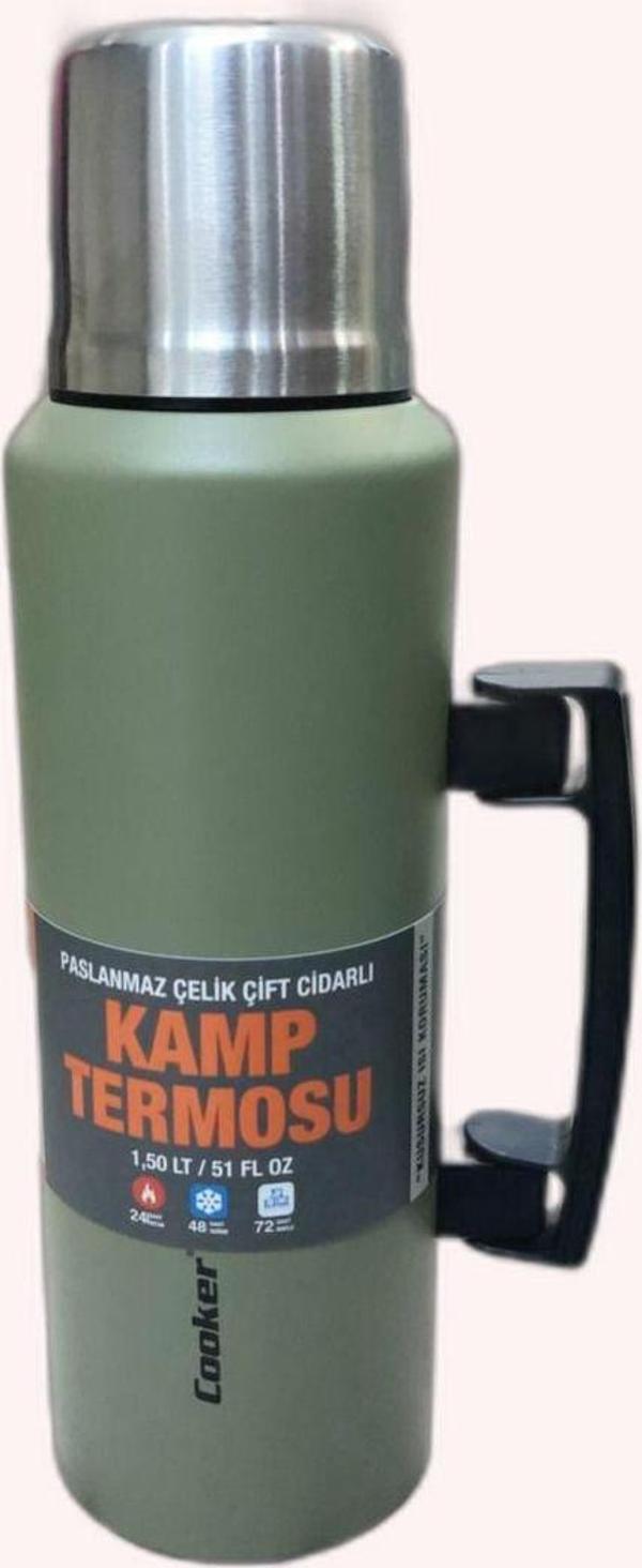Cooker 1.5 Litre Çift Katlı Çelik Termos-24 Saat Sıcak, 48 Saat Soğuk, Kulplu (Kamp, Piknik, Ofis, Seyahat) - Image 1