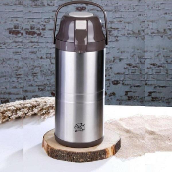 Cooker 3.5 Lt Çift Katlı Paslanmaz Çelik Pompalı Termos Ckr2008 Kahverengi-3.5 Litre - Image 1