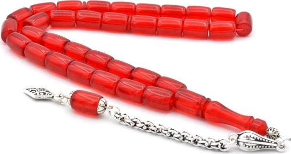 Arnavut Kamçılı Kesme Model Kırmızı Sıkma Kehribar Tesbih 021 - Image 1