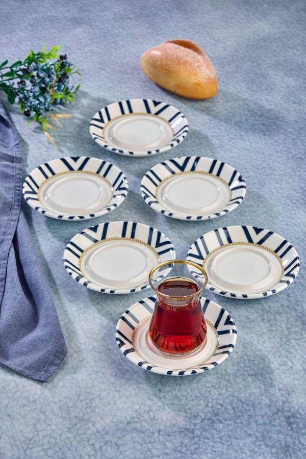 Cooker Özel Seri 12,5 Cm Porselen Alaçatı Desenli 6'Lı Çay Tabağı - Image 1