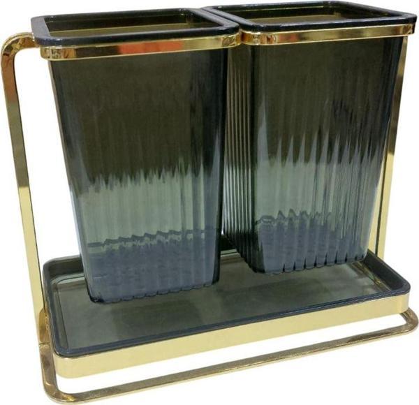 Ivory Gold Metal Standlı Çift Akrilik Hazneli Tezgah Üstü Kaşıklık - Image 1