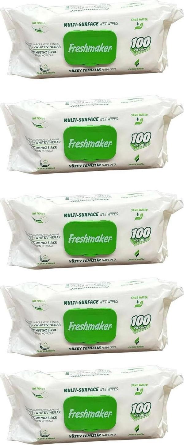 Freshmaker Karbonat ve Beyaz Sirke Katkılı Yüzey Temizlik Islak Havlusu - 100'lü 5 Paket - Image 1