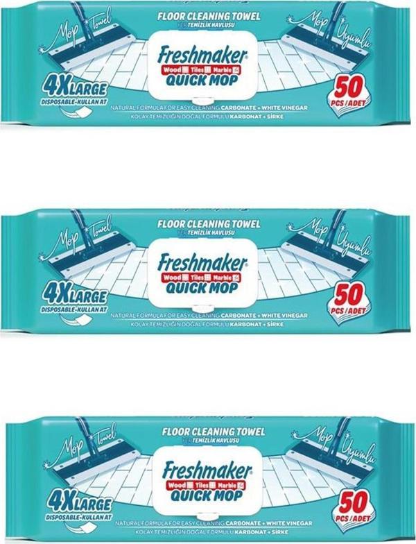 Freshmaker Karbonat ve Beyaz Sirke Katkılı Yüzey Yer Temizlik Mandallı Mop Havlusu - 50'li 3 Paket - Image 1