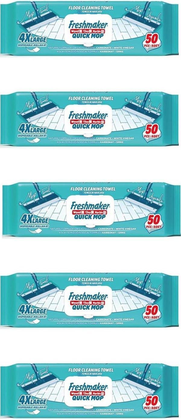Freshmaker Karbonat ve Beyaz Sirke Katkılı Yüzey Yer Temizlik Mandallı Mop Havlusu - 50'li 5 Paket - Image 1