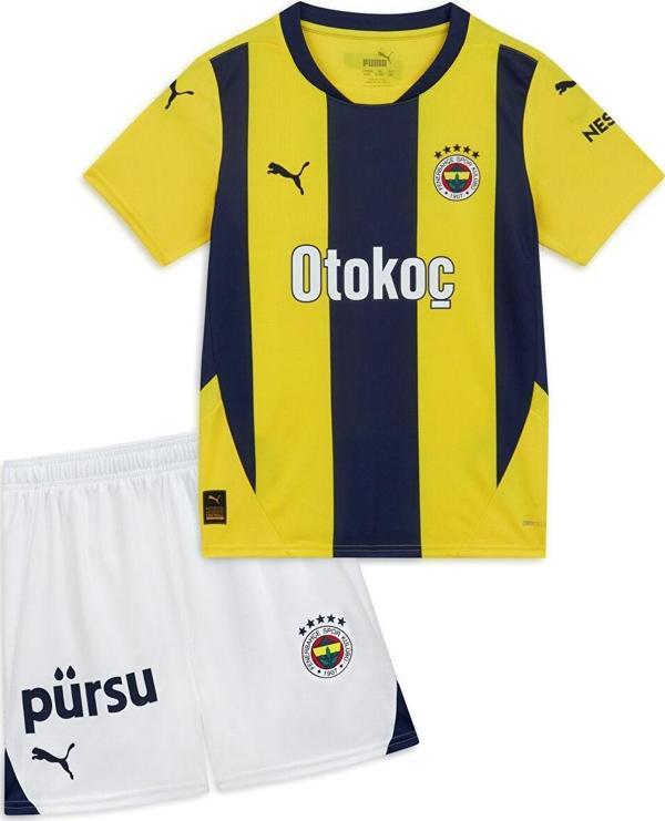Fenerbahçe Orijinal Lisanslı 24/25 Çubuklu Sarı Lacivert Çocuk Forma Set - Image 1
