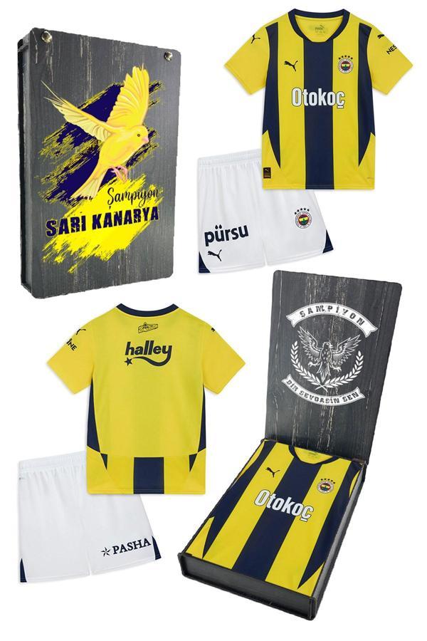 Fenerbahçe Orijinal Lisanslı 24/25 Çubuklu Sarı Lacivert Çocuk Forma Set Hediyelik Ahşap Kutu - Image 1