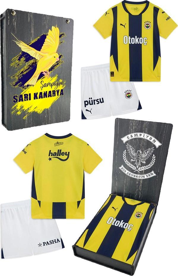 Fenerbahçe Orijinal Lisanslı 24/25 Çubuklu Sarı Lacivert Çocuk Forma Set Hediyelik Ahşap Kutu - Image 1